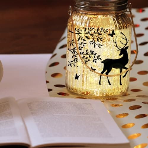 Wild Deer and Tree Silhouette Cutouts for Jars, 12Pcs Reusable Home Decor Kit