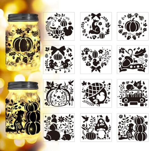 Reusable Forest Silhouette Jar Decals, 12Pcs DIY Craft Kit for Jars & Mason Can — Autumn Elements