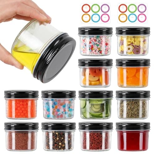 AuroTrends 4 oz Silver Lids Mason Jars 12Pcs for Candles Jams Spices — Black Lids