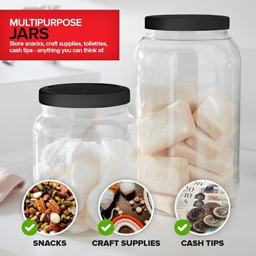 Clear Plastic Jars with Lids (2 Pack) - 64 oz Wide Mouth Storage for Candy, Cookies, Crafts, Kitchen Stocktips