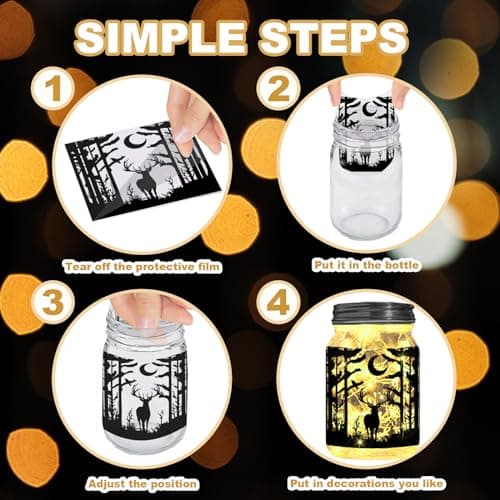 Reusable Forest Silhouette Jar Decals, 12Pcs DIY Craft Kit for Jars & Mason Can