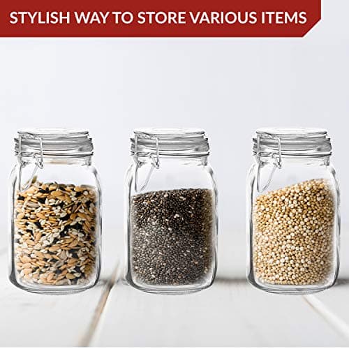 3-Liter Mason Jars with Lid | Airtight Glass Storage for Food, Coffee, Candies & More | Glass Canisters | 34 Ounces