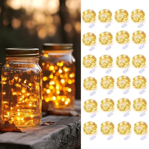 24 Pack Battery Operated Silver Wire Fairy Lights - Warm White for Weddings & Parties