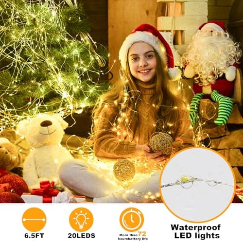 12 Pack Warm White Battery Operated Fairy Lights - 7ft Waterproof Silver Wire Strings for Wedding Table Décor