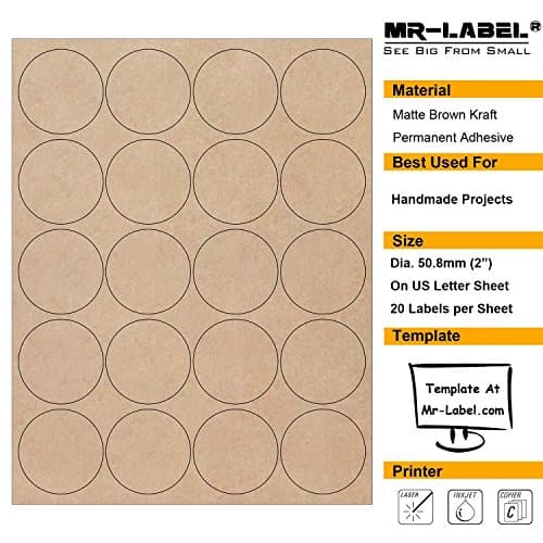 2" Natural Kraft Brown Round Label - Round Dot Sticker for Mason Jars Crafts Candles Candy Party Favor Gift Labels