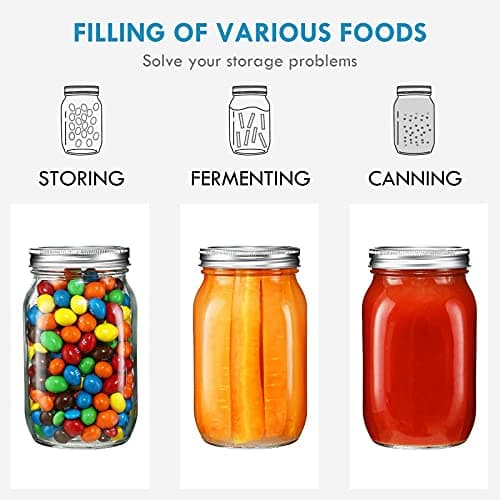 YEBODA 6 Pack 32oz Wide Mouth Mason Jars with Airtight Lids for Preserving & More