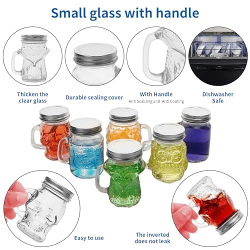 4 oz Mini Mason Jar Mugs with Handles and Lids for Drinks, Gifts, and Crafts