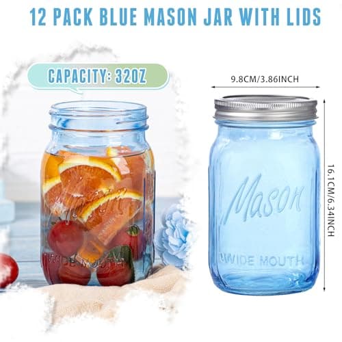 WELLIFE Wide Mouth Mason Jars, 6 Pack Blue Mason Jars for Food Storage & DIY Crafts
| WELLIFE Wide Mouth Mason Jars, 32 OZ Blue Mason Jars for Fermenting & Pickling
| WELLIFE Wide Mouth Mason Jars, Blue Mason Jars for Decor & Meal Prep