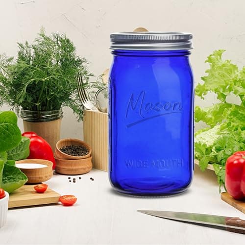 Blue Mason Jars 32 oz, 6Pack Wide Mouth Colored Canning Jars