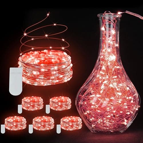 12 Pack Warm White Battery Operated Fairy Lights - 7ft Waterproof Silver Wire Strings for Wedding Table Décor — Red