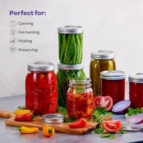 SEWANTA 16 oz Mason Jars, 5 Pack - Canning, Fermenting, Pickling - Jar Décor Safe in Microwave & Freezer.