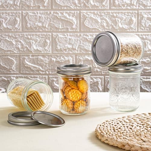 Amzcku 16oz Vintage Mason Jars with Lids, Wide Mouth for Storage, Canning & More (6 Pack)