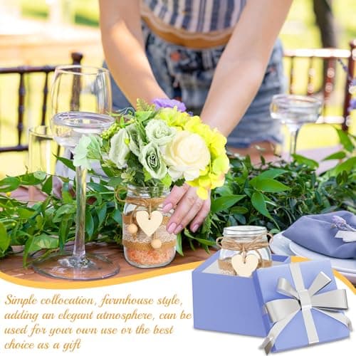 Mumufy 6 Sets Mason Jar Centerpieces with Lace & Heart Hemp Rope Decorations