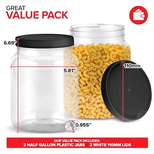 Clear Plastic Jars with Lids (2 Pack) - 64 oz Wide Mouth Storage for Candy, Cookies, Crafts, Kitchen Stocktips
