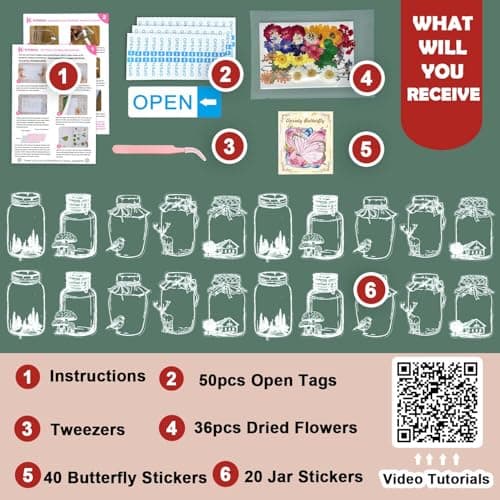 Krinisou Large Size Jar Clear Bookmarks with Flowers & Butterflies, 20Pcs Kit