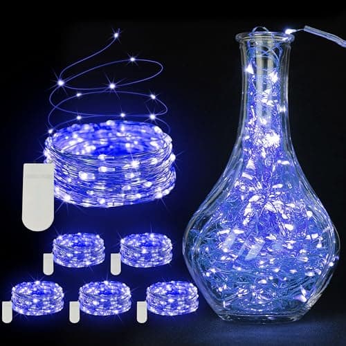 12 Pack Warm White Battery Operated Fairy Lights - 7ft Waterproof Silver Wire Strings for Wedding Table Décor — Blue