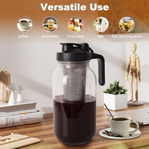 64 oz Cold Brew Coffee Maker, Stainless Steel Filter Mason Jar Pitcher
