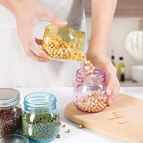Colorful Mason Jars 8 oz with Metal Lids - Regular Mouth Canning Jars for Various Uses - 12 Pack