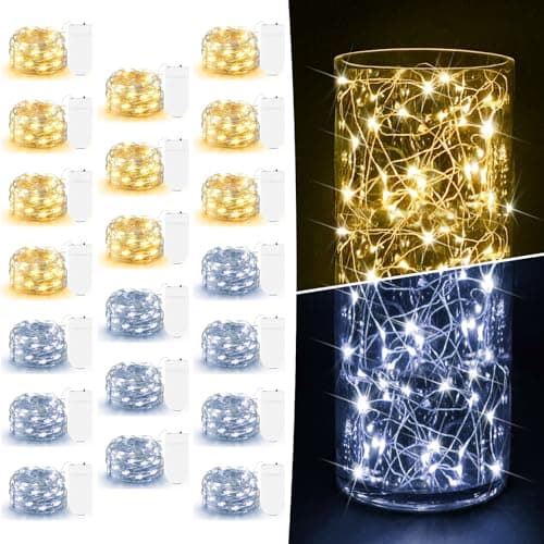 10 Pack Copper Twinkle Lights - 7ft Warm White Battery Operated Fairy Lights for DIY Crafts & Party Decor — Warm White + Cool White