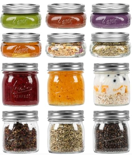 Clear 8 oz Wide Mouth Mason Jars, 12 Pack with Lids & Bands, Perfect for Canning & Preserving — Combo