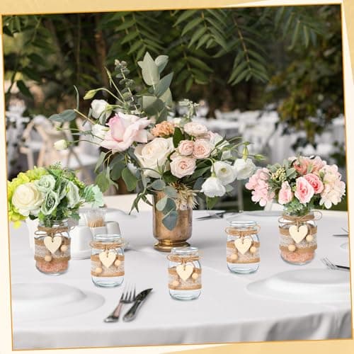 Mumufy 6 Sets Mason Jar Centerpieces with Lace & Heart Hemp Rope Decorations