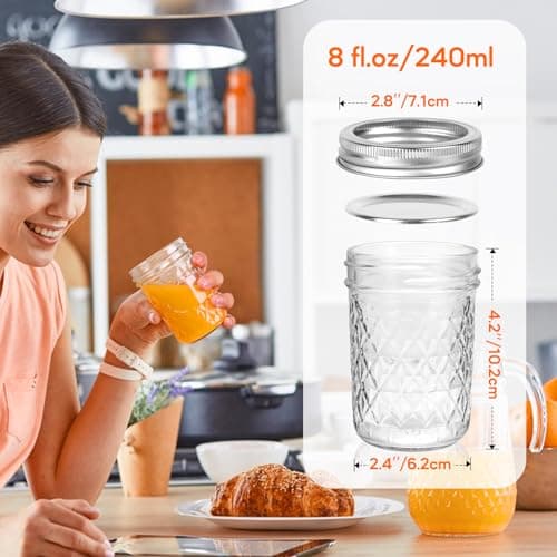 8oz Silver Lidded Mason Jars, 24Pack + Stickers - Half Pint Canning Jars