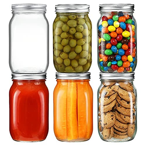 YEBODA 6 Pack 32oz Wide Mouth Mason Jars with Airtight Lids for Preserving & More