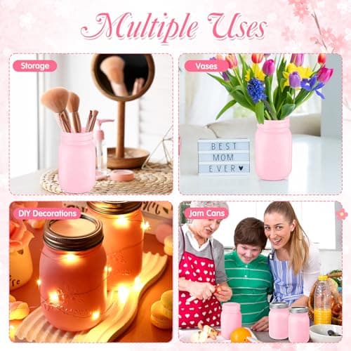 10 Pack 16 oz Pink Glass Mason Jars with Lids for Preserving Jam and DIY Gifts