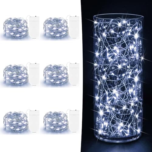7ft Warm White Copper Wire Fairy Lights - Battery Operated Mini String Lights for DIY Crafts & Party Centerpieces — Cool White