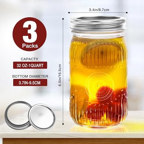 Amzcku 32oz Vintage Mason Jars with Lids - 4 Pack for Storage, Canning & DIY Crafts