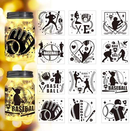 Reusable Forest Silhouette Jar Decals, 12Pcs DIY Craft Kit for Jars & Mason Can — Baseball