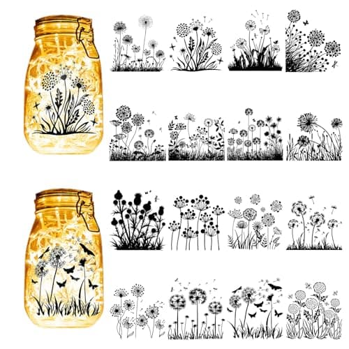 CREATCABIN Fairy Silhouettes Mason Jar Decor Ornaments for Frosted Glass — Dandelions
