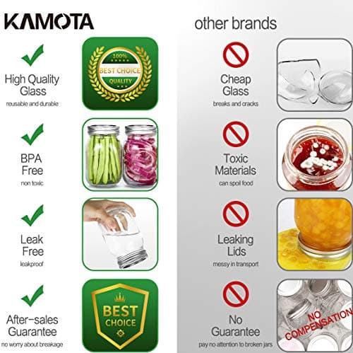 KAMOTA 16 oz Mason Jars, 18 Pack with Labels