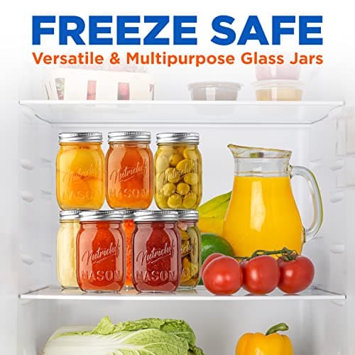 NutriChef 8-Pack 16 oz Mason Jars with Lids - Thick Glass Canning Jars