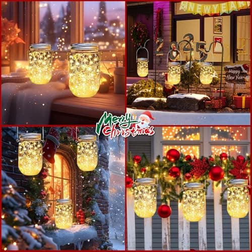 12-Pack Solar Mason Jar Lid Lights 30 LED Firefly String Lights
