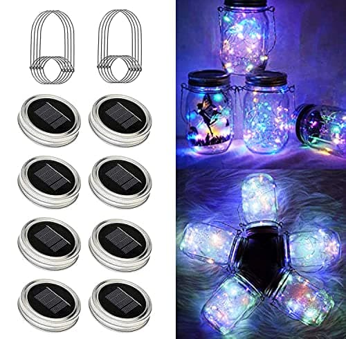 12-Pack Solar Mason Jar Lid Lights 30 LED Firefly String Lights — Multicolor