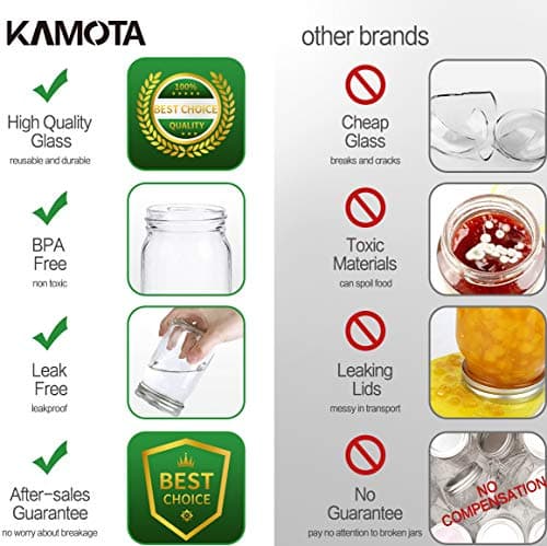 KAMOTA 12 oz Mason Jars with Lids & Bands, 12 Pack, 20 Whiteboard Labels Included