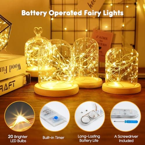 Minetom 12 Pack Waterproof Fairy Lights with Timer - 7ft LED Silver Wire Firefly Lights