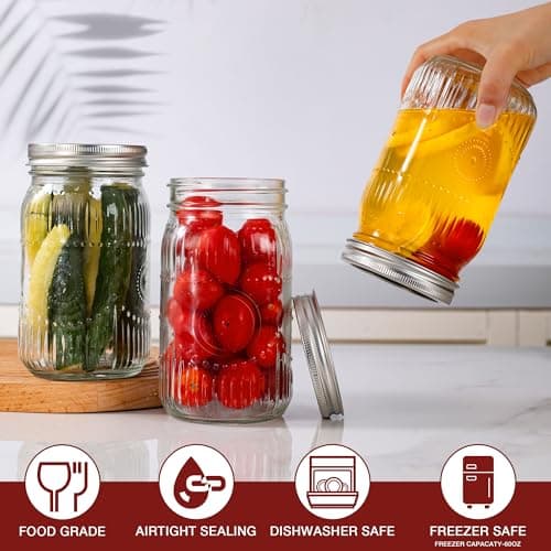 Amzcku 32oz Vintage Mason Jars with Lids - 4 Pack for Storage, Canning & DIY Crafts