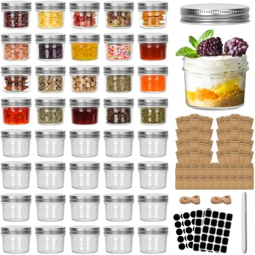 CycleMore 40 Pack 4oz Clear Mason Jars with Silver Lids, Spice Bottles for Honey & Jam