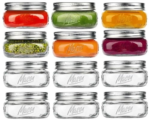 Clear 8 oz Wide Mouth Mason Jars, 12 Pack with Lids & Bands, Perfect for Canning & Preserving