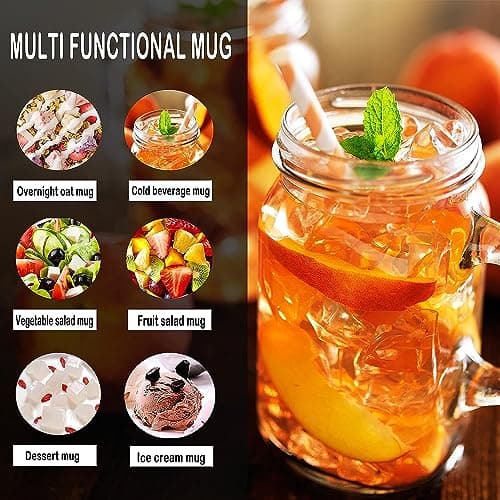 TANGLONG Mason Jar Cups, 16 oz, 12 Pack with Handle and Lid