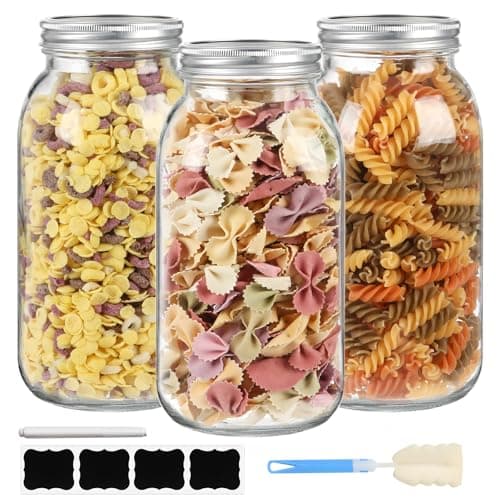 Wide Mouth 64oz Glass Mason Jars, 3 Pack Airtight Lid, Perfect for Canning & Preserving