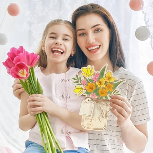 Color Your Own Wood Flower Bouquet Card for Mother's Day DIY Gift for MomGrandma Wife Sister Teachers