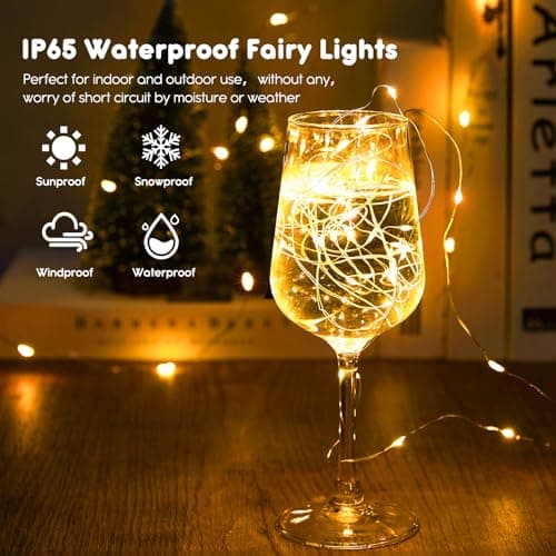 Minetom 12 Pack Waterproof Fairy Lights with Timer - 7ft LED Silver Wire Firefly Lights