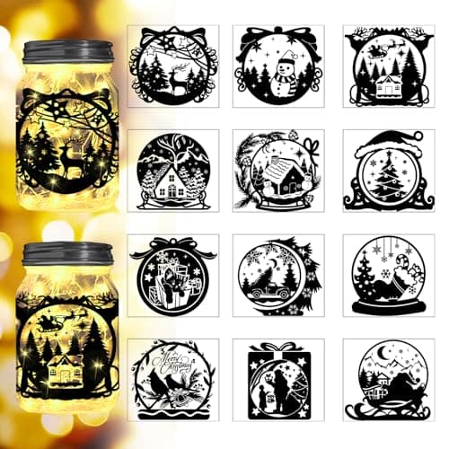 Reusable Forest Silhouette Jar Decals, 12Pcs DIY Craft Kit for Jars & Mason Can — Christmas Crystal Ball