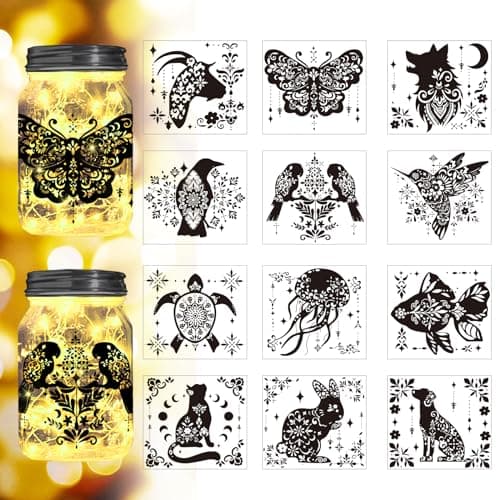 Reusable Forest Silhouette Jar Decals, 12Pcs DIY Craft Kit for Jars & Mason Can — Mandora Animal