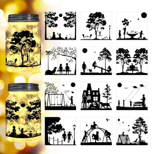 Reusable Forest Silhouette Jar Decals, 12Pcs DIY Craft Kit for Jars & Mason Can — Family Time in the Park