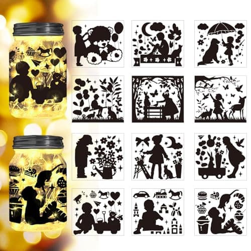 Reusable Forest Silhouette Jar Decals, 12Pcs DIY Craft Kit for Jars & Mason Can — Family Time With Animal