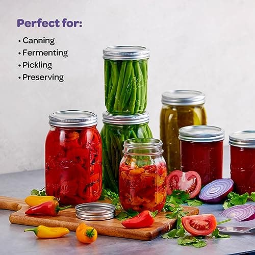 SEWANTA 32 oz Mason Jars 4 Pack - Canning, Fermenting, Pickling, Microwave Safe
